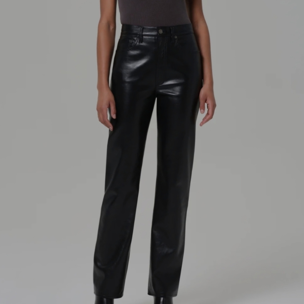 Agolde 90's Pinch Waist High Rise Straight Long (Recycled Leather) Pants Size 26
